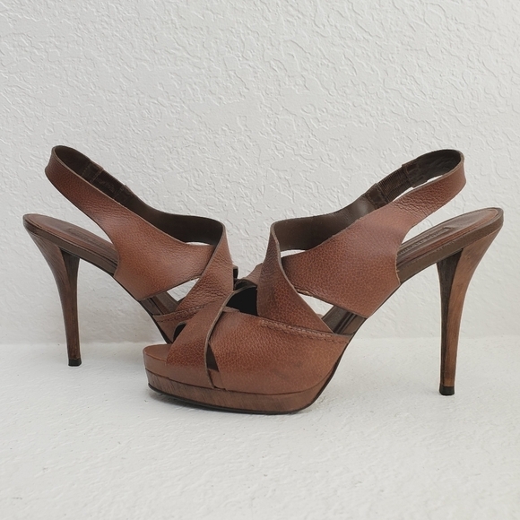 Zara Women Leather Wooden Heal Platform Strappy Sandal Shoes Brown Size 41/US 10 - Picture 11 of 14